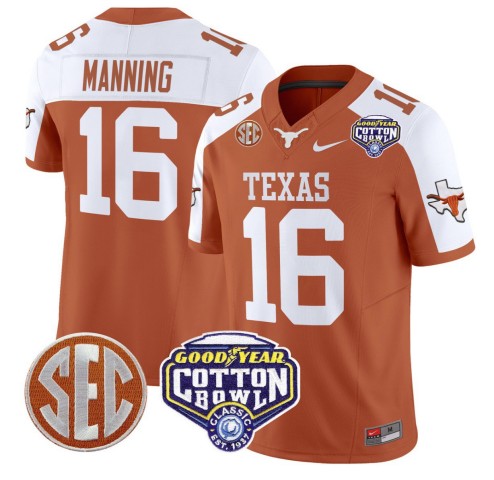 Men's Texas Longhorns #16 Arch Manning Orange Alternate F.U.S.E. 2025 Cotton Bowl Classic Patch Vapor Limited Stitched Jersey