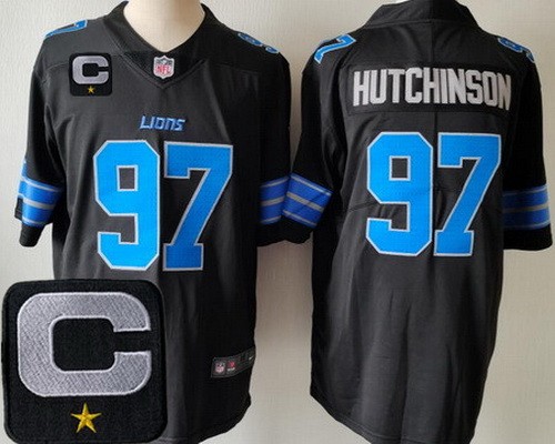 Men's Detroit Lions #97 Aidan Hutchinson Limited Black C Patch Vapor Jersey