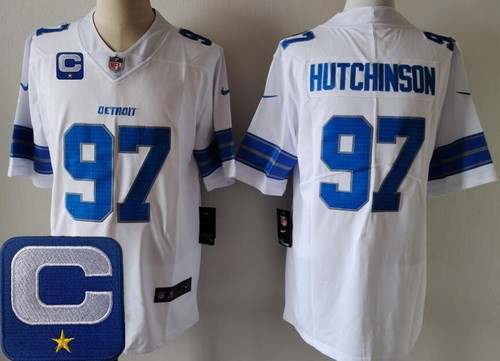 Men's Detroit Lions #97 Aidan Hutchinson Limited White C Patch Vapor Jersey