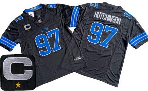 Men's Detroit Lions #97 Aidan Hutchinson Limited Black C Patch FUSE Vapor Jersey