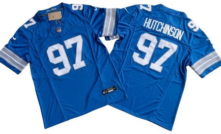 Men's Detroit Lions #97 Aidan Hutchinson Nike Blue FUSE Vapor Limited NFL Jersey