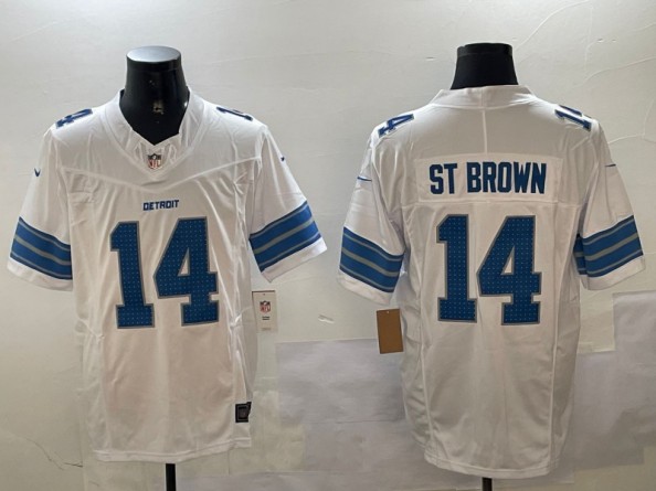 Men's Detroit Lions #14 Amon-Ra St. Brown White 2024 F.U.S.E. Vapor Limited Stitched Jerseys