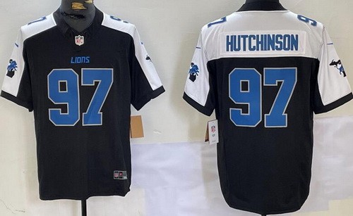 Men's Detroit Lions #97 Aidan Hutchinson Limited Black Thanksgiving FUSE Vapor Jersey