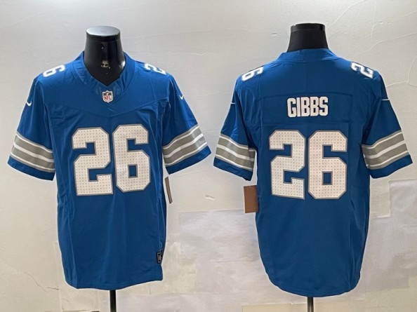 Men's Detroit Lions #26 Jahmyr Gibbs Blue 2024 F.U.S.E. Vapor Limited Stitched Jerseys