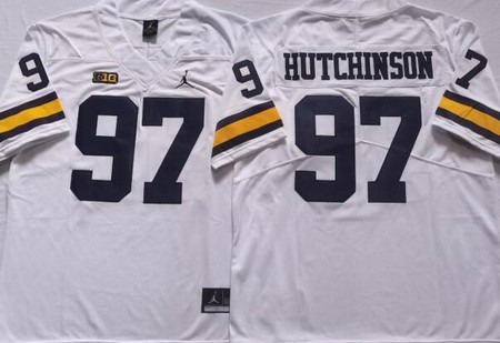 Men's Michigan Wolverines #97 Aidan Hutchinson White College Football Jersey