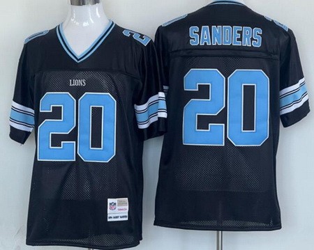 Men's Detroit Lions #20 Barry Sanders Black Throwback Jersey