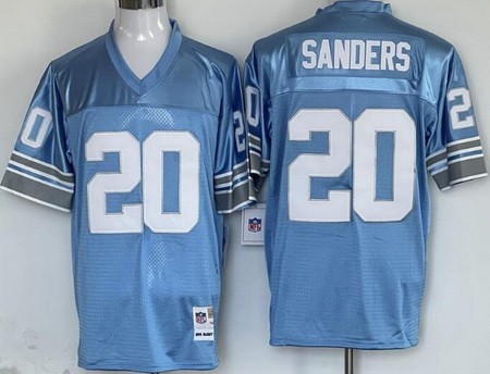 Men's Detroit Lions #20 Barry Sanders Light Blue Throwback Jersey