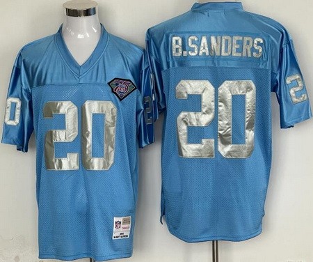 Men's Detroit Lions #20 Barry Sanders Light Blue 75th 1994 Throwback Jersey