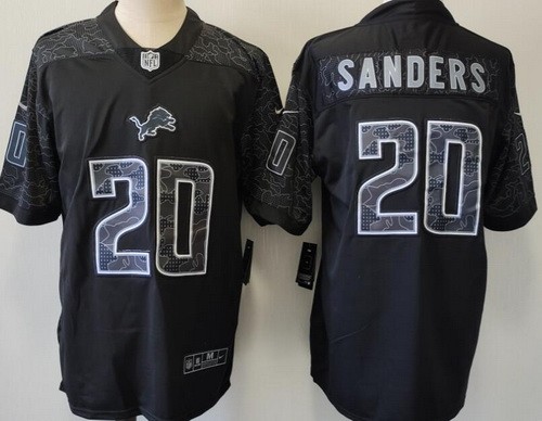 Men's Detroit Lions #20 Barry Sanders Limited Black RFLCTV Jersey