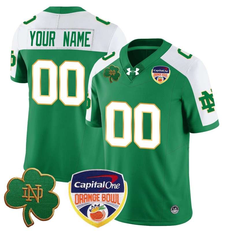 Custom Notre Dame Fighting Irish 2024-25 Orange Bowl Stitched Jersey Green Alternate