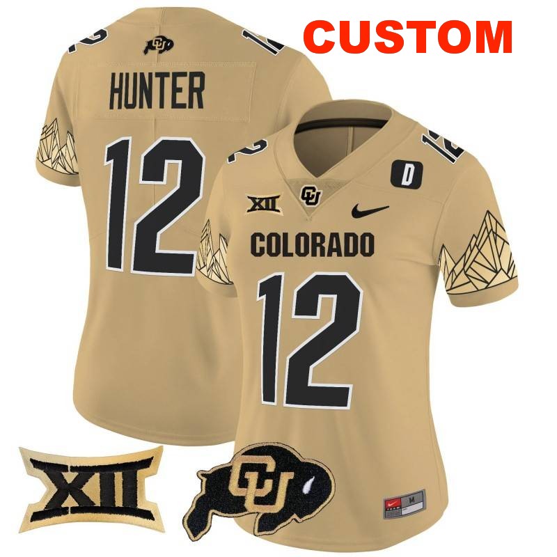 Women's Custom Colorado Buffaloes Big 12 XII Patch Vapor Limited Stitched Jersey Gold