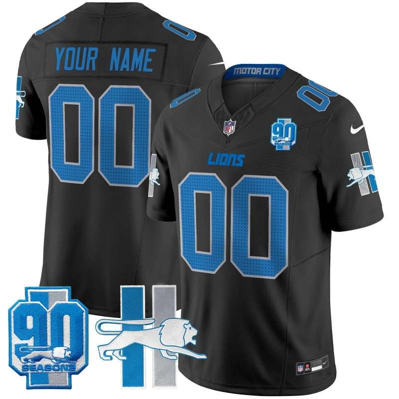 Custom Detroit Lion 1946 Throwback 90 Seasons Vapor Limited Stitched Jersey Black