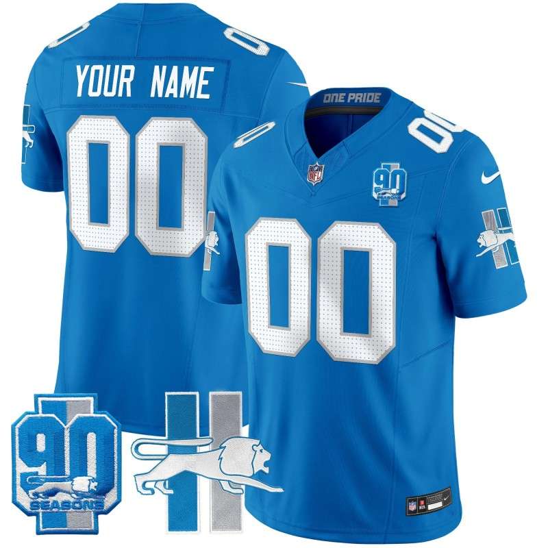 Custom Detroit Lion 1946 Throwback 90 Seasons Vapor Limited Stitched Jersey Blue