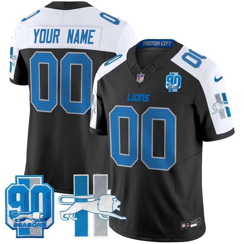 Custom Detroit Lion 1946 Throwback 90 Seasons Vapor Limited Stitched Jersey Black Alternate