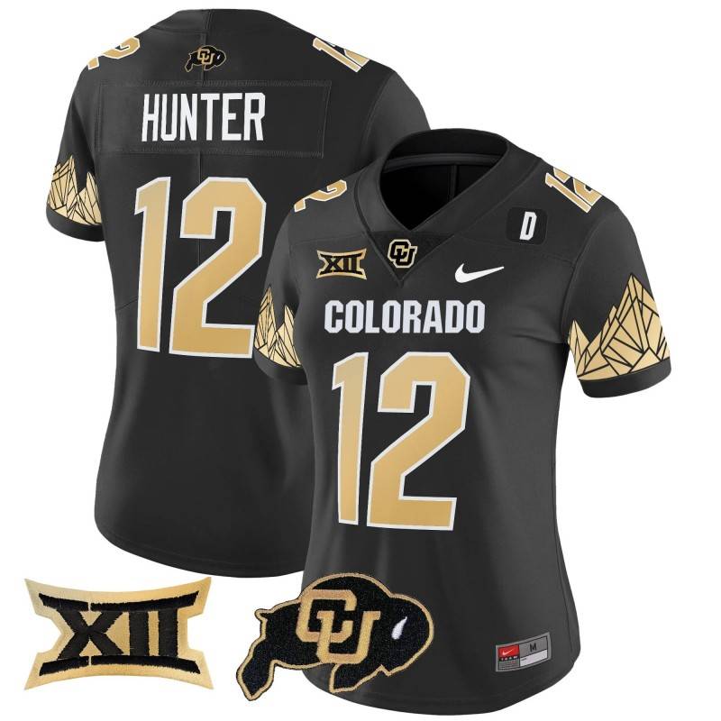 Women's Colorado Buffaloes #12 Travis Hunter Big 12 XII Patch Vapor Limited Stitched Jersey Black