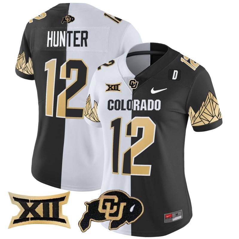 Women's Colorado Buffaloes #12 Travis Hunter Big 12 XII Patch Vapor Limited Stitched Jersey Stripeout