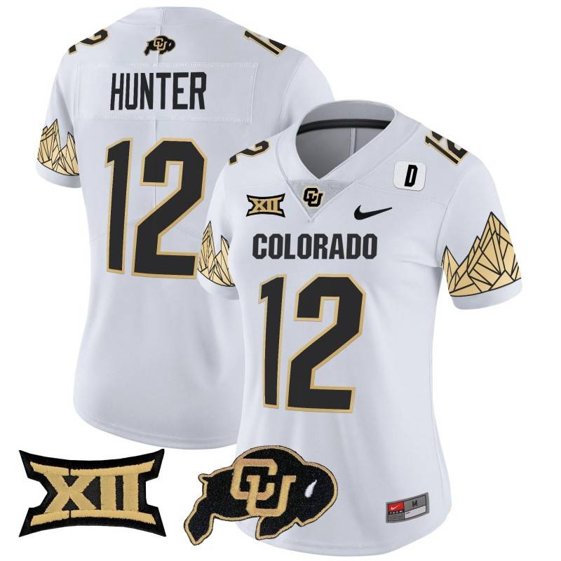 Women's Colorado Buffaloes #12 Travis Hunter Big 12 XII Patch Vapor Limited Stitched Jersey White