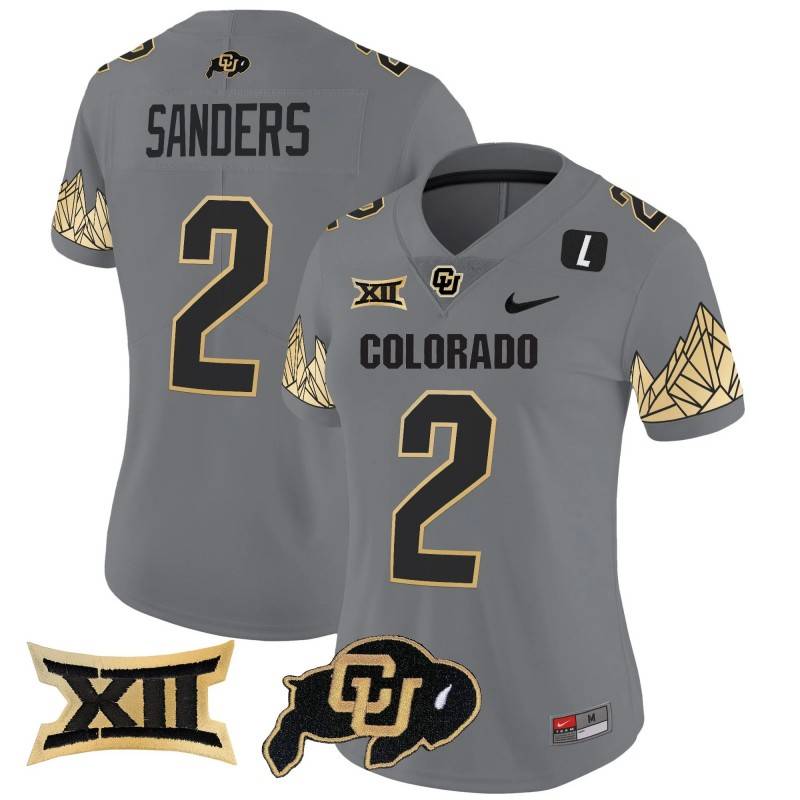 Women's Colorado Buffaloes #2 Shedeur Sanders Big 12 XII Patch Vapor Limited Stitched Jersey Gray