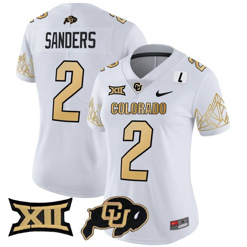 Women's Colorado Buffaloes #2 Shedeur Sanders Big 12 XII Patch Vapor Limited Stitched Jersey White Limited