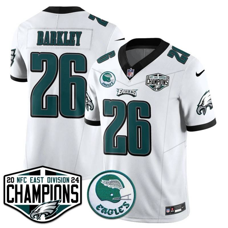 Men's Philadelphia Eagles #26 Saquon Barkley White 2024 NFC East Division Champions Stitched Jersey