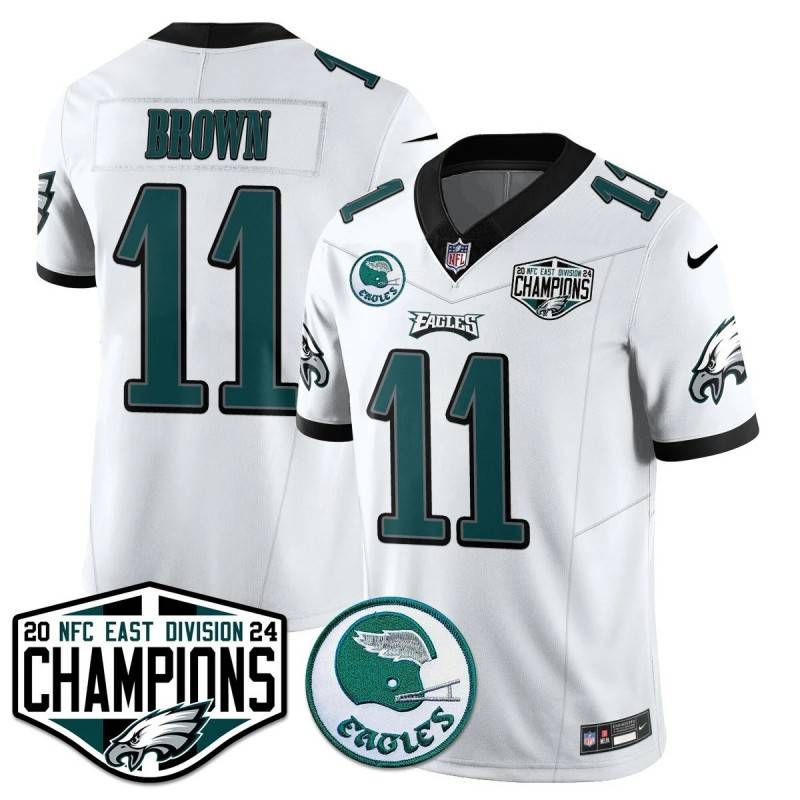 Men's Philadelphia Eagles #11 AJ Brown White 2024 NFC East Division Champions Stitched Jersey