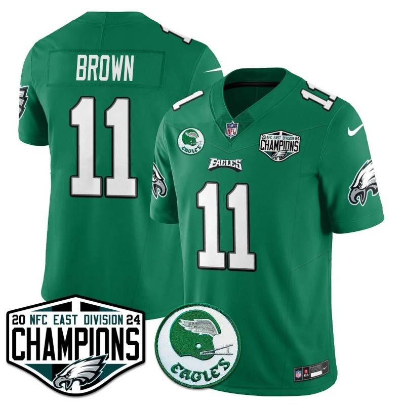 Men's Philadelphia Eagles #11 AJ Brown Kelly Green 2024 NFC East Division Champions Stitched Jersey