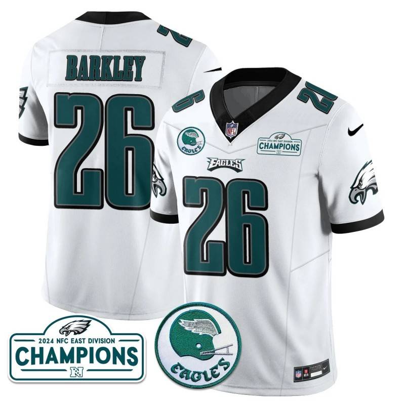 Men's Philadelphia Eagles #26 Saquon Barkley White 2024 NFC East Division Champions Stitched Jerseys