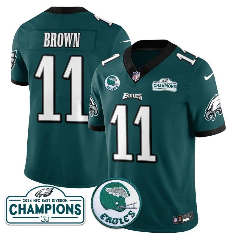 Men's Philadelphia Eagles #11 AJ Brown Midnight Green 2024 NFC East Division Champions Stitched Jerseys