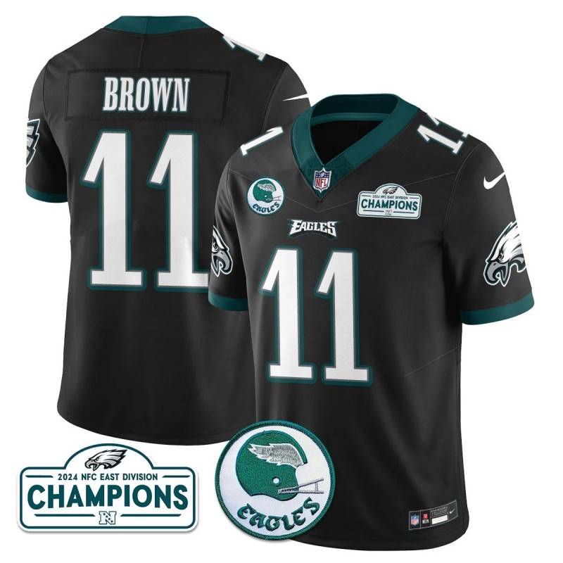 Men's Philadelphia Eagles #11 AJ Brown Black 2024 NFC East Division Champions Stitched Jerseys