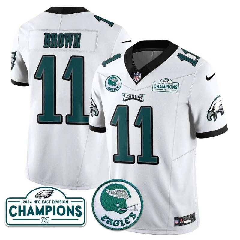 Men's Philadelphia Eagles #11 AJ Brown White 2024 NFC East Division Champions Stitched Jerseys