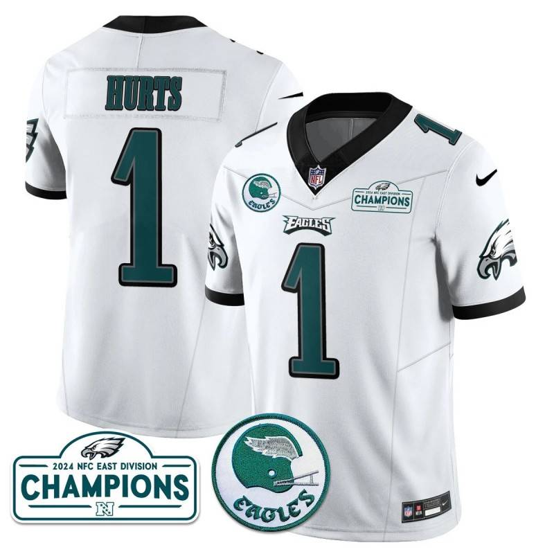 Men's Philadelphia Eagles #1 Jalen Hurts White 2024 NFC East Division Champions Stitched Jerseys