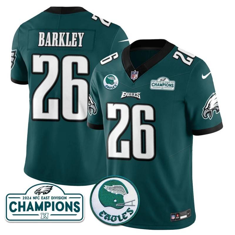 Men's Philadelphia Eagles #26 Saquon Barkley Midnight Green 2024 NFC East Division Champions Stitched Jerseys