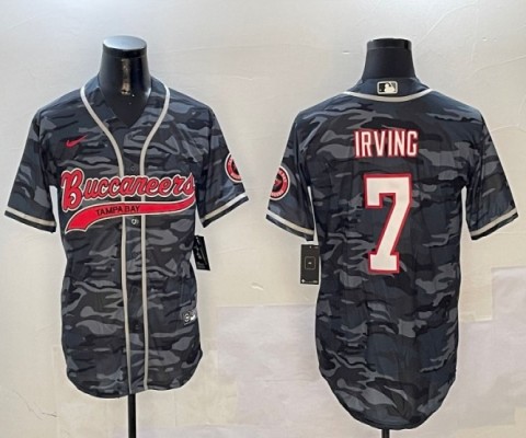 Men's Tampa Bay Buccaneers #7 Bucky Irving Grey Camo With Patch Cool Base Stitched Baseball Jersey