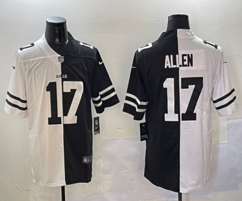 Men's Buffalo Bills #17 Josh Allen Black White Split Limited Stitched Jersey