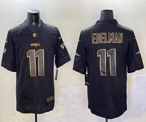 Men's New England Patriots #11 Julian Edelman Black Gold Stitched Football Jersey