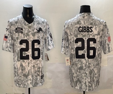 Men's Detroit Lions #26 Jahmyr Gibbs Limited Arctic Camo 2024 Salute to Service Jerseys