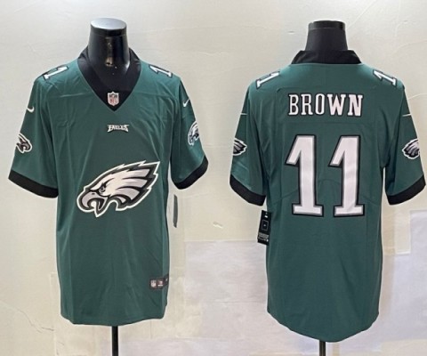 Men's Philadelphia Eagles #11 AJ Brown Big Team Logo Midnight Green Stitched Football Jersey