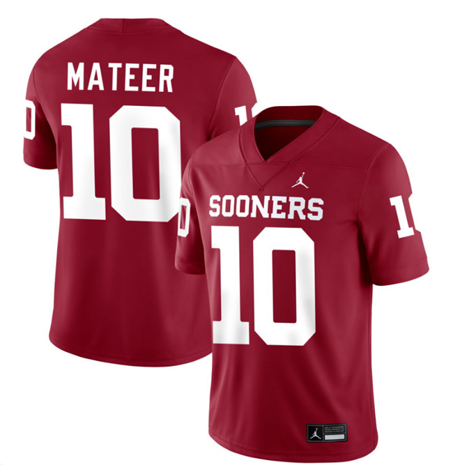 Youth Oklahoma Sooners #10 John Mateer Red Stitched Football Jersey