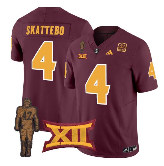 Men's Arizona State Sun Devils #4 Cam Skattebo 2024 F.U.S.E. Maroon Pat Tillman Honoring Patch Vapor Limited Stitched Jersey