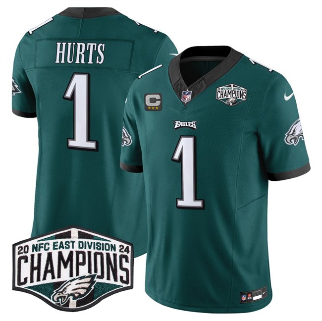 Men's Philadelphia Eagles #1 Jalen Hurts Green 2024 NFC East Champions With 4-Star C Patch F.U.S.E. Vapor Untouchable Limited Stitched Football Jersey