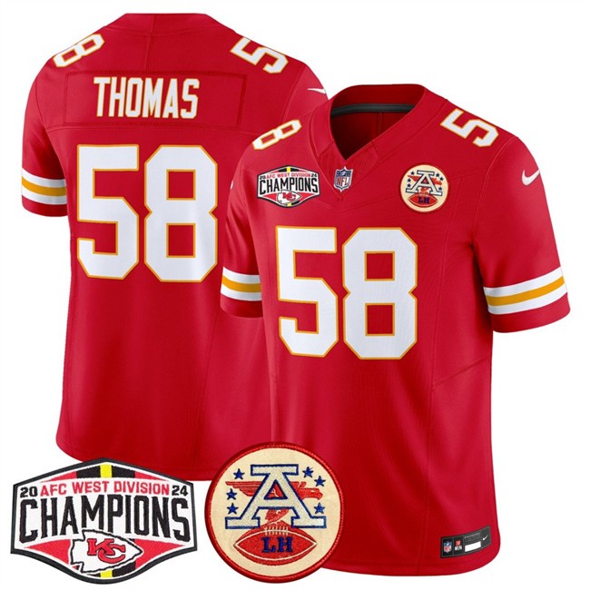 Men's Kansas City Chiefs #58 Derrick Thomas Red F.U.S.E. 2024 AFC West Division Champions Vapor Limited Stitched Football Jersey