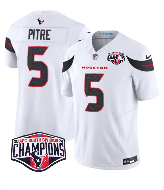 Men's Houston Texans #5 Jalen Pitre White F.U.S.E. 2024 AFC South Division Champions Vapor Limited Stitched Football Jersey