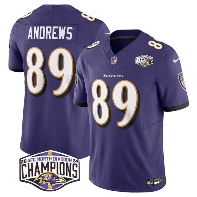 Men's Baltimore Ravens #89 Mark Andrews Purple F.U.S.E 2024 AFC North Division Champions Vapor Limited Football Jersey