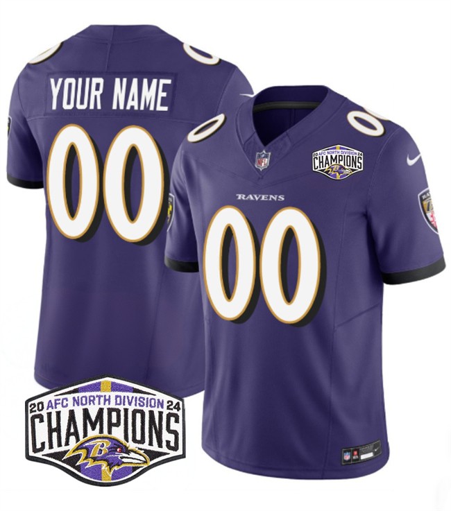 Men's Baltimore Ravens Active Player Custom Purple F.U.S.E 2024 AFC North Division Champions Vapor Limited Football Jersey