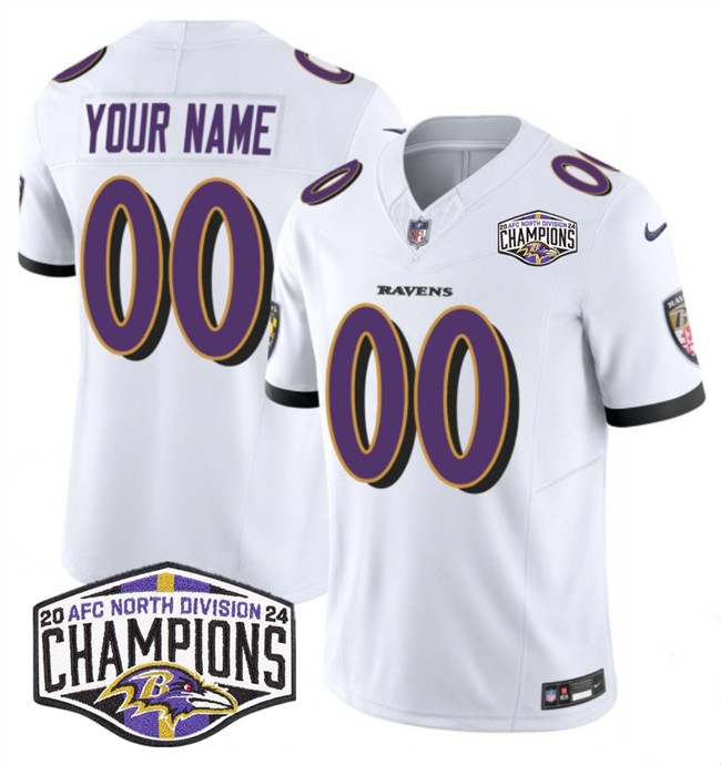 Men's Baltimore Ravens Active Player Custom White F.U.S.E 2024 AFC North Division Champions Vapor Limited Football Jersey