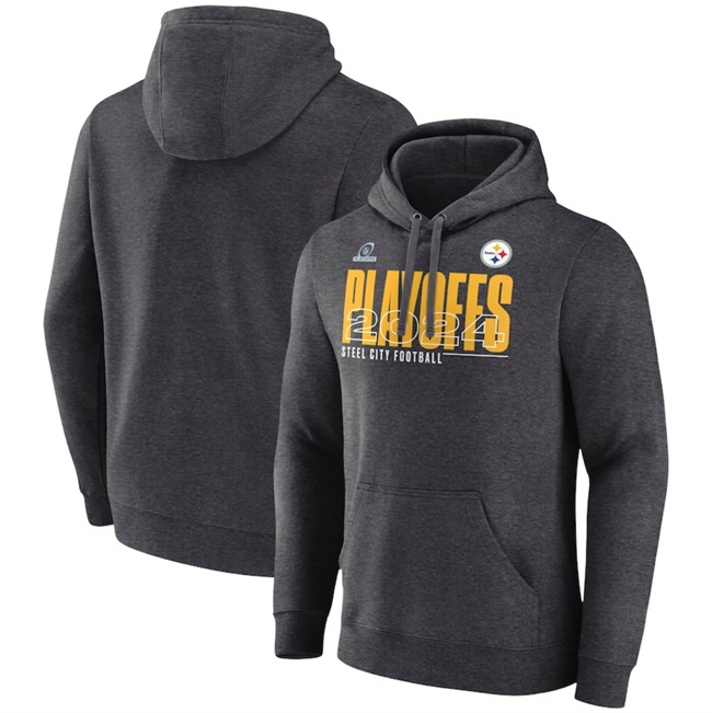 Men's Pittsburgh Steelers Heather Charcoal 2024 Playoffs Fleece Pullover Hoodie