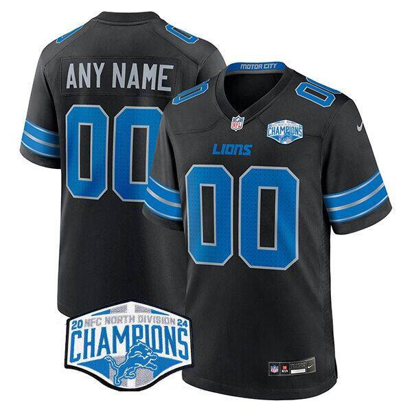 Men's Detroit Lions Active Player Custom Black 2024 NFC North Division Champions 2nd Alternate Football Stitched Game Jersey