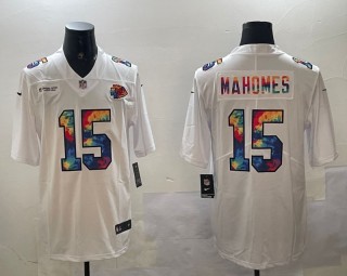 Men's Kansas City Chiefs #15 Patrick Mahomes White Rainbow Stitched Jersey