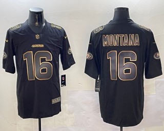 Men's San Francisco 49ers #16 Joe Montana Black Gold Stitched Jersey