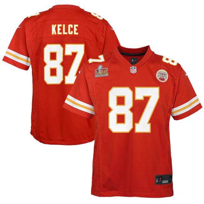 Youth Travis Kelce Kansas City Chiefs Nike Super Bowl LIX Game Player Jersey - Red